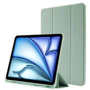 For iPad Air 11 2025 / 2024 Skin Feel Tri-fold Leather Tablet Case with Pen Slot(Matcha Green)