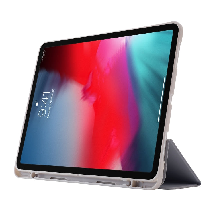 For iPad Air 11 2024 Skin Feel Tri-fold Leather Tablet Case with Pen Slot(Grey)