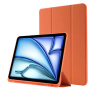 For iPad Air 11 2025 / 2024 Skin Feel Tri-fold Leather Tablet Case with Pen Slot(Orange)