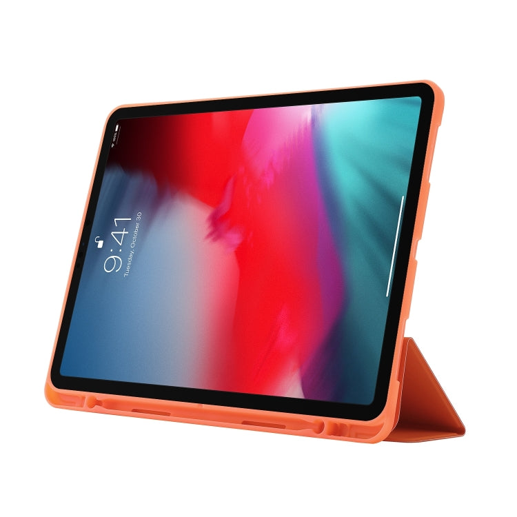 For iPad Air 11 2025 / 2024 Skin Feel Tri-fold Leather Tablet Case with Pen Slot(Orange)