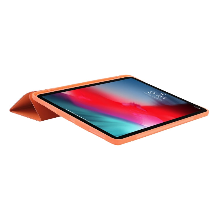 For iPad Air 11 2025 / 2024 Skin Feel Tri-fold Leather Tablet Case with Pen Slot(Orange)