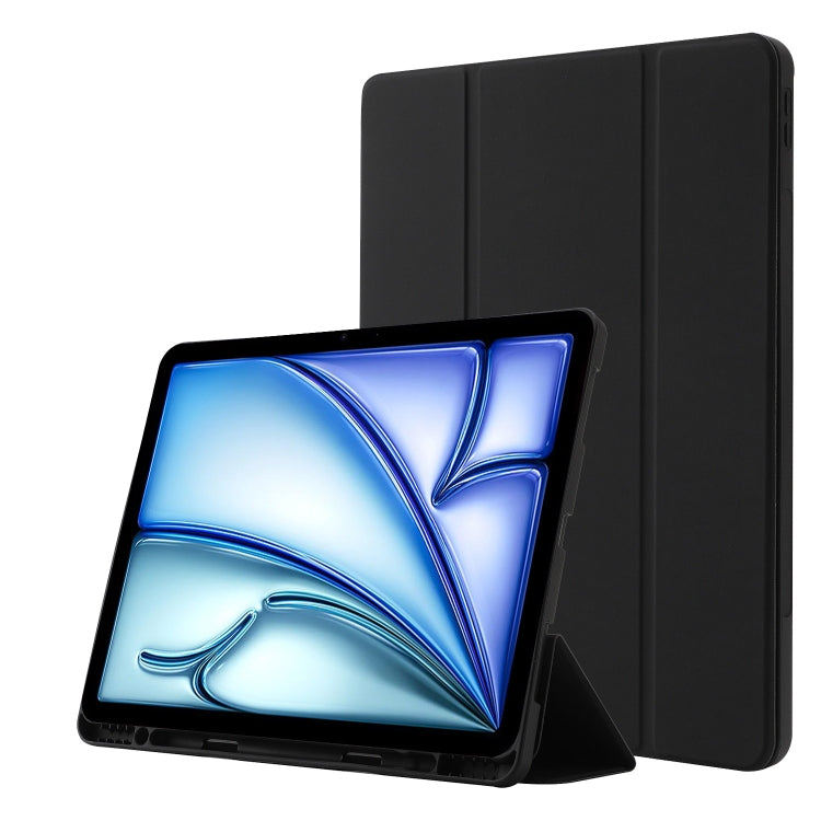 For iPad Air 11 2025 / 2024 Skin Feel Tri-fold Leather Tablet Case with Pen Slot(Black)