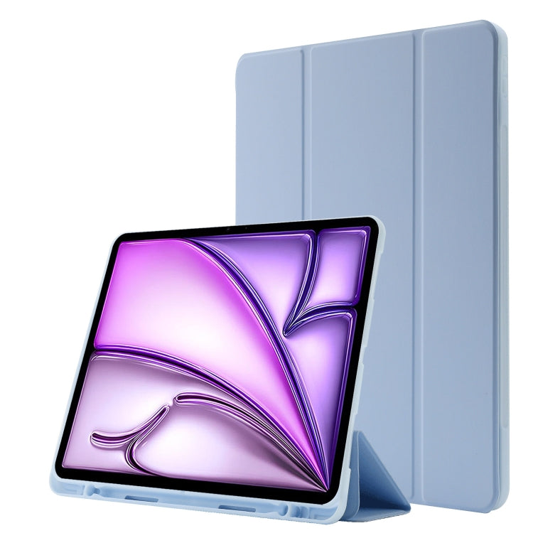 For iPad Air 13 2025 / 2024 Skin Feel Tri-fold Leather Tablet Case with Pen Slot(Light Blue)
