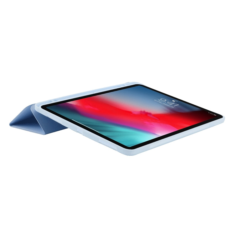 For iPad Air 13 2025 / 2024 Skin Feel Tri-fold Leather Tablet Case with Pen Slot(Light Blue)