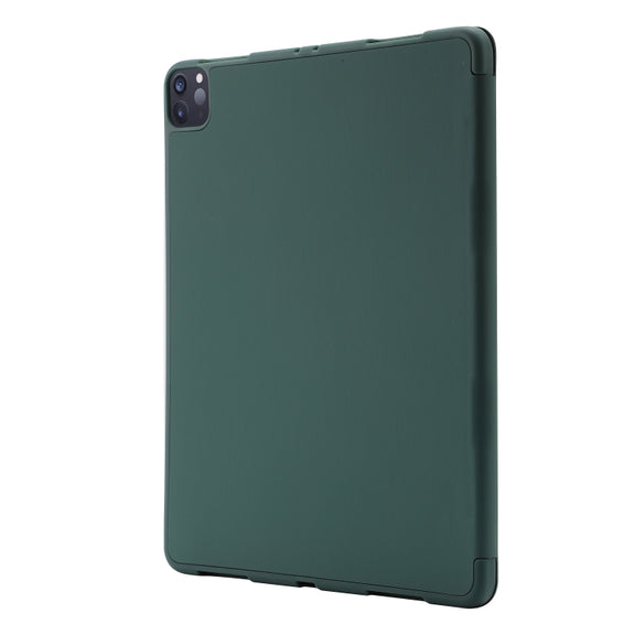 For iPad Air 13 2024 Skin Feel Tri-fold Leather Tablet Case with Pen Slot(Dark Green)