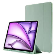 For iPad Air 13 2024 Skin Feel Tri-fold Leather Tablet Case with Pen Slot(Matcha Green)