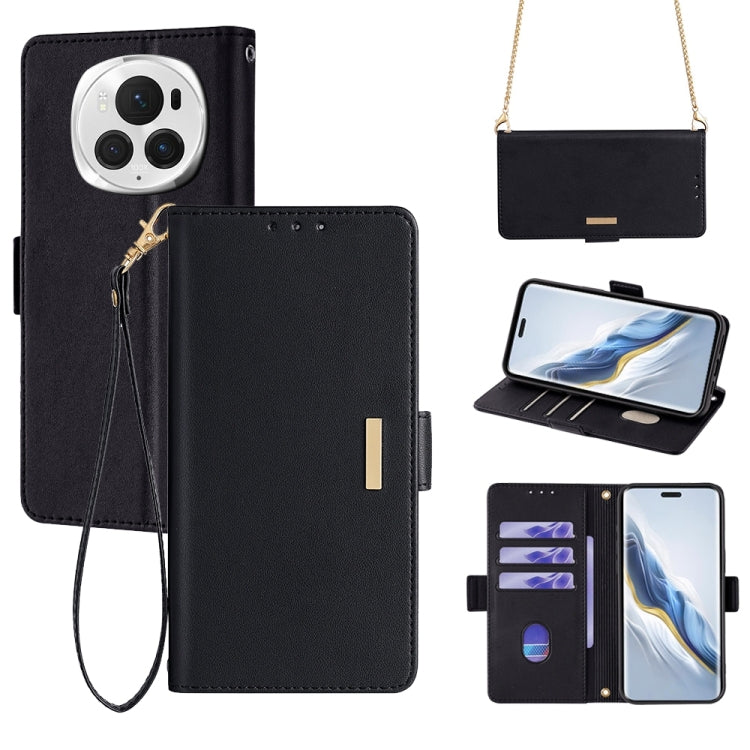 For Honor Magic6 Pro Crossbody Chain Leather Phone Case(Black)
