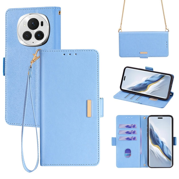 For Honor Magic6 Pro Crossbody Chain Leather Phone Case(Blue)