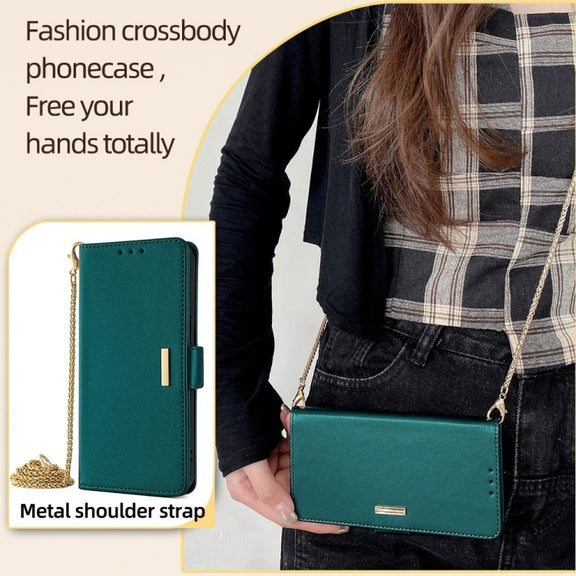 For Honor Magic6 Pro Crossbody Chain Leather Phone Case(Green)