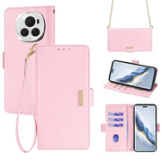 For Honor Magic6 Pro Crossbody Chain Leather Phone Case(Pink)