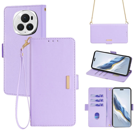 For Honor Magic6 Pro Crossbody Chain Leather Phone Case(Purple)