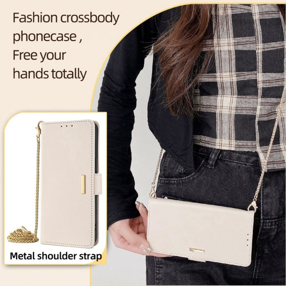 For Honor Magic6 Pro Crossbody Chain Leather Phone Case(White)