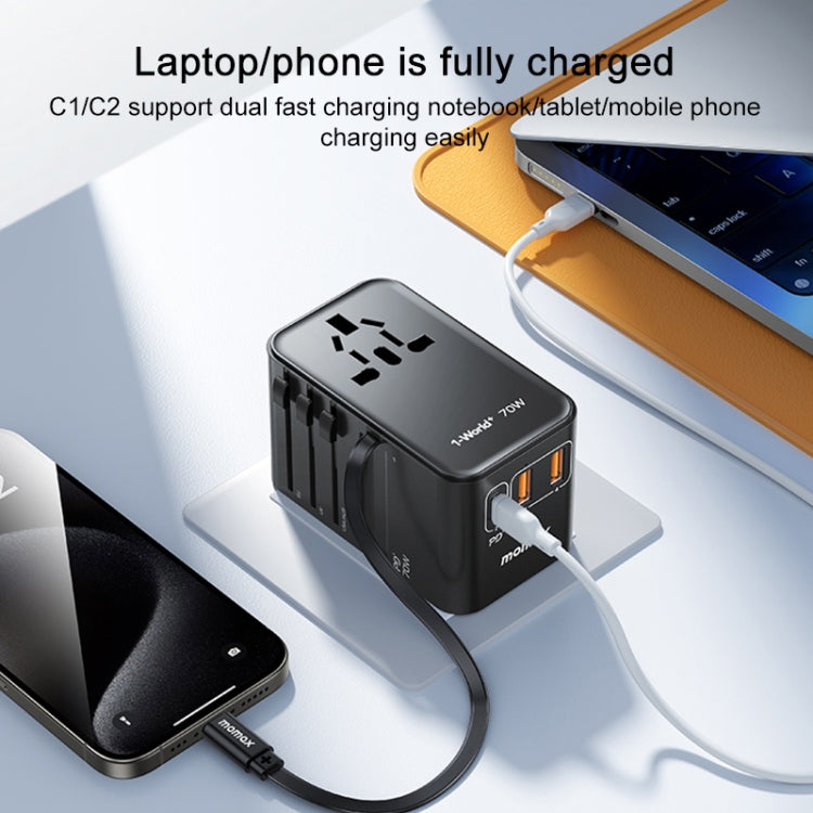 MOMAX 1-World+ 70W Gallium Nitride Expansion Cable Global Conversion Socket Power Adapter(Black)