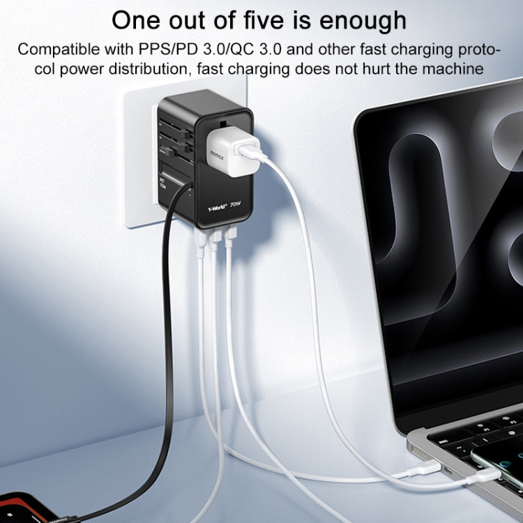 MOMAX 1-World+ 70W Gallium Nitride Expansion Cable Global Conversion Socket Power Adapter(Black)