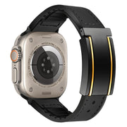 For Apple Watch Ultra 2 49mm Trapezoid Fold Magnetic Buckle Silicone PU Watch Band(Black Gold)