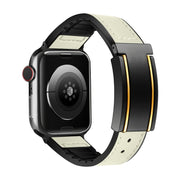 For Apple Watch SE 40mm Trapezoid Fold Magnetic Buckle Silicone PU Watch Band(Beige Gold)