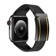 For Apple Watch 38mm Trapezoid Fold Magnetic Buckle Silicone PU Watch Band(Black Gold) - free shipping - PMC TechLife - Order now!