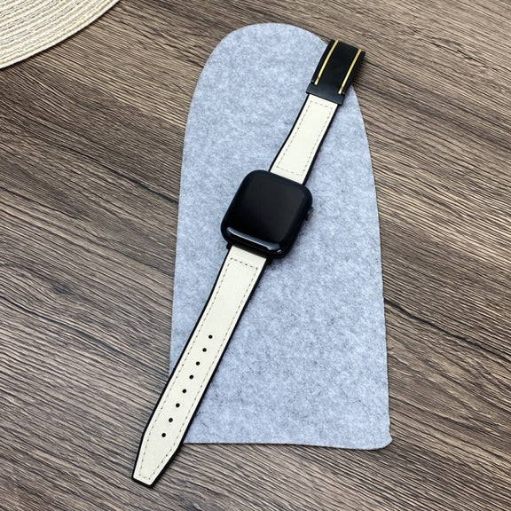 For Apple Watch 38mm Trapezoid Fold Magnetic Buckle Silicone PU Watch Band(Beige Gold)