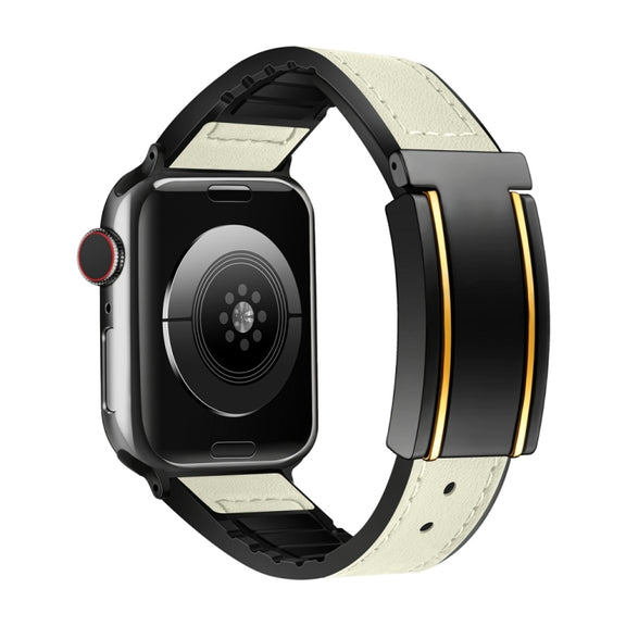 For Apple Watch 38mm Trapezoid Fold Magnetic Buckle Silicone PU Watch Band(Beige Gold)