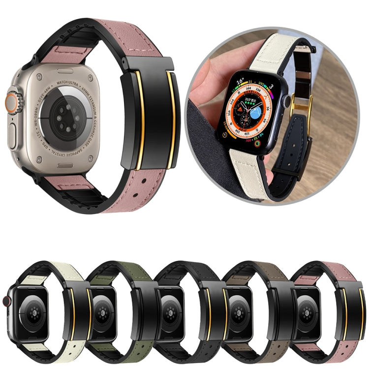 For Apple Watch 38mm Trapezoid Fold Magnetic Buckle Silicone PU Watch Band(Beige Gold)