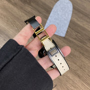 For Apple Watch 38mm Trapezoid Fold Magnetic Buckle Silicone PU Watch Band(Beige Gold)