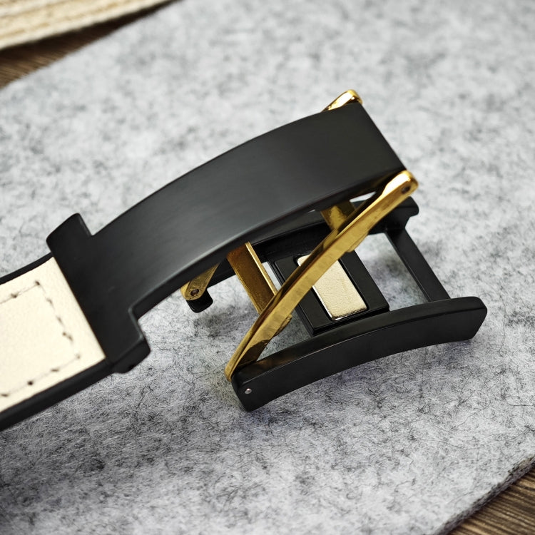 For Apple Watch 38mm Trapezoid Fold Magnetic Buckle Silicone PU Watch Band(Black Gold)
