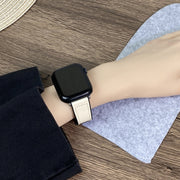 For Apple Watch 38mm Trapezoid Fold Magnetic Buckle Silicone PU Watch Band(Beige Gold)