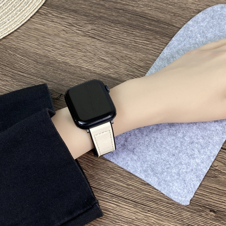 For Apple Watch 38mm Trapezoid Fold Magnetic Buckle Silicone PU Watch Band(Black Gold)