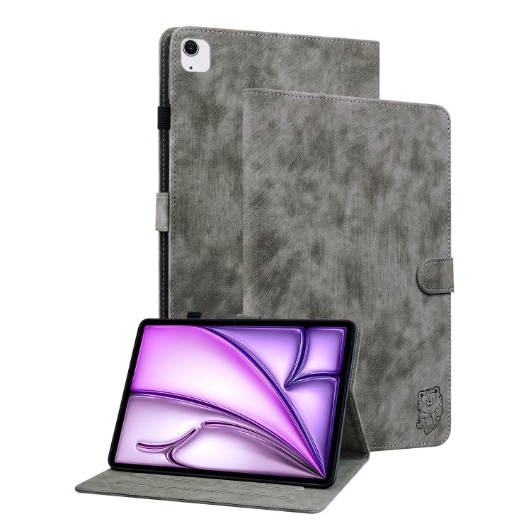 For iPad Air 13 2025 / 2024 Embossed Tiger Pattern Leather Tablet Case(Grey)