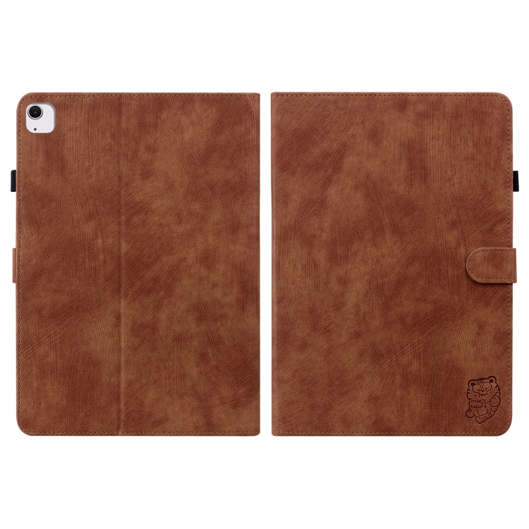 For iPad Air 13 2025 / 2024 Embossed Tiger Pattern Leather Tablet Case(Brown)