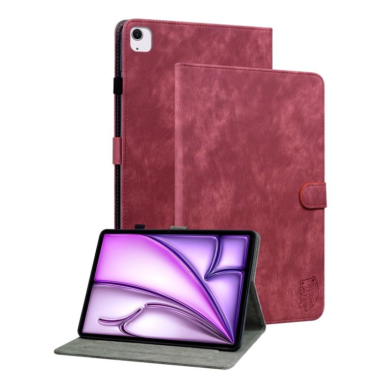 For iPad Air 13 2025 / 2024 Embossed Tiger Pattern Leather Tablet Case(Red)