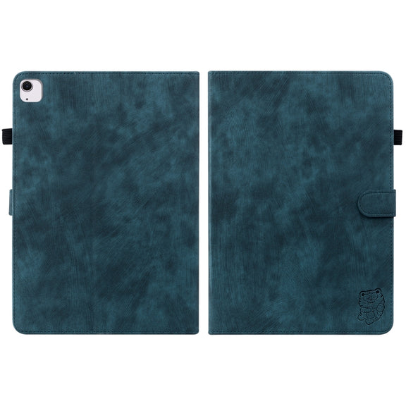 For iPad Air 13 2025 / 2024 Embossed Tiger Pattern Leather Tablet Case(Dark Blue)