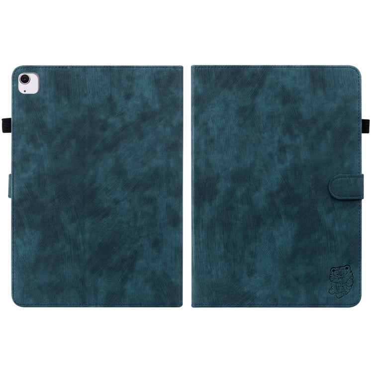 For iPad Air 13 2025 / 2024 Embossed Tiger Pattern Leather Tablet Case(Dark Blue)