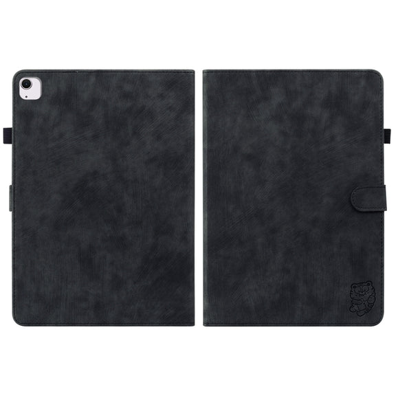 For iPad Air 13 2024 Embossed Tiger Pattern Leather Tablet Case(Black)