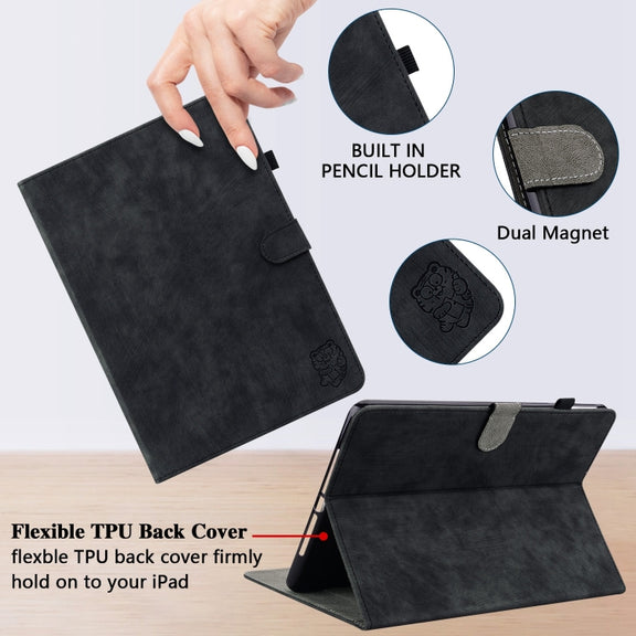 For iPad Air 13 2024 Embossed Tiger Pattern Leather Tablet Case(Black)