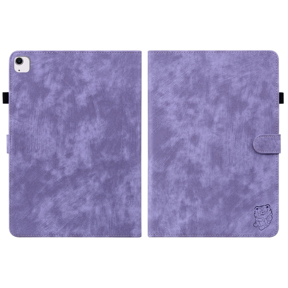 For iPad Air 11 2025 / 2024 Embossed Tiger Pattern Leather Tablet Case(Purple)