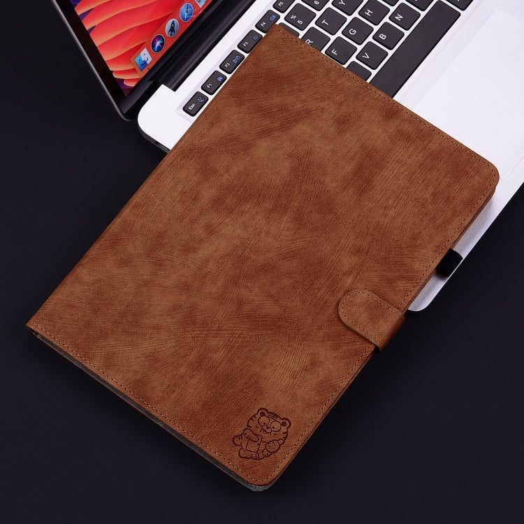 For iPad Air 11 2025 / 2024 Embossed Tiger Pattern Leather Tablet Case(Brown)