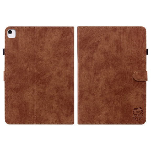 For iPad Air 11 2025 / 2024 Embossed Tiger Pattern Leather Tablet Case(Brown)