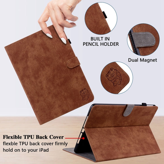 For iPad Air 11 2025 / 2024 Embossed Tiger Pattern Leather Tablet Case(Brown)