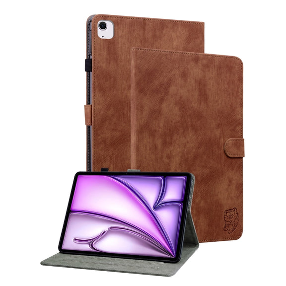 For iPad Air 11 2025 / 2024 Embossed Tiger Pattern Leather Tablet Case(Brown)