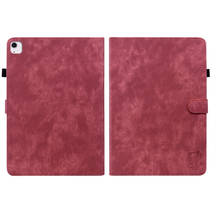 For iPad Air 11 2025 / 2024 Embossed Tiger Pattern Leather Tablet Case(Red)