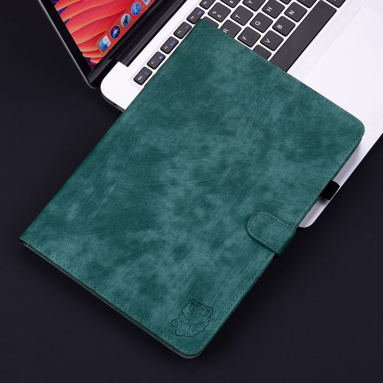 For iPad Air 11 2025 / 2024 Embossed Tiger Pattern Leather Tablet Case(Dark Green)