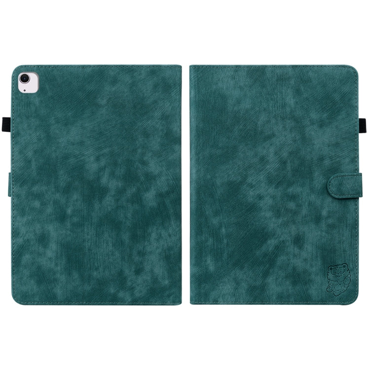 For iPad Air 11 2025 / 2024 Embossed Tiger Pattern Leather Tablet Case(Dark Green)