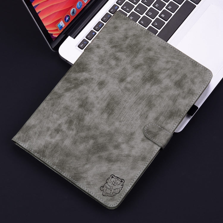 For iPad Pro 11 2024 Embossed Tiger Pattern Leather Tablet Case(Grey)
