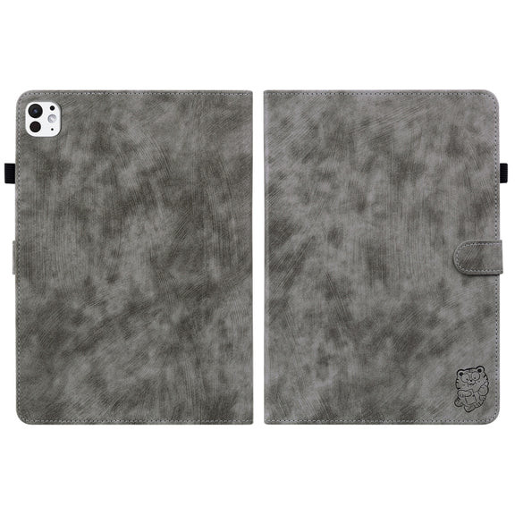 For iPad Pro 11 2024 Embossed Tiger Pattern Leather Tablet Case(Grey)