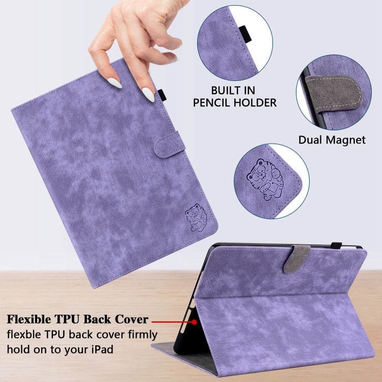 For iPad Pro 11 2024 Embossed Tiger Pattern Leather Tablet Case(Purple)