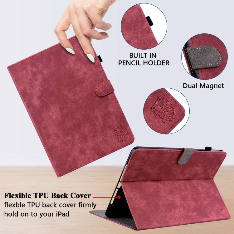 For iPad Pro 11 2024 Embossed Tiger Pattern Leather Tablet Case(Red)