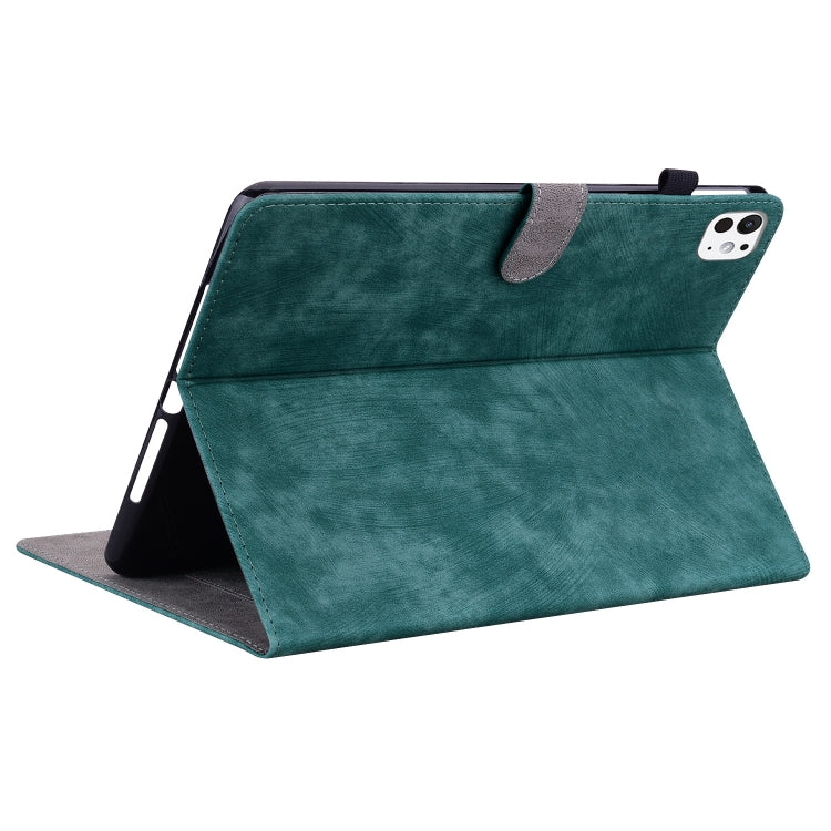 For iPad Pro 11 2024 Embossed Tiger Pattern Leather Tablet Case(Dark Green)