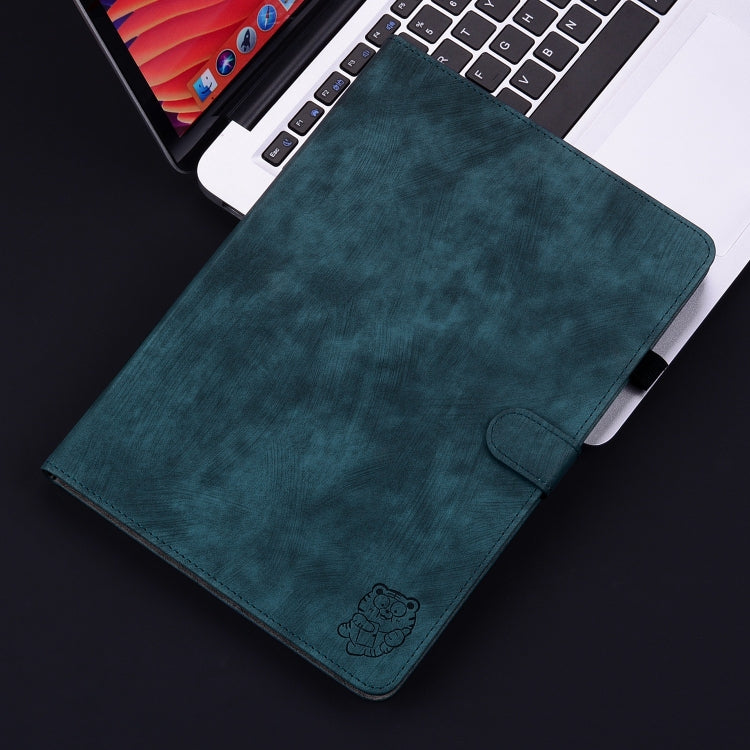 For iPad Pro 11 2024 Embossed Tiger Pattern Leather Tablet Case(Dark Blue)