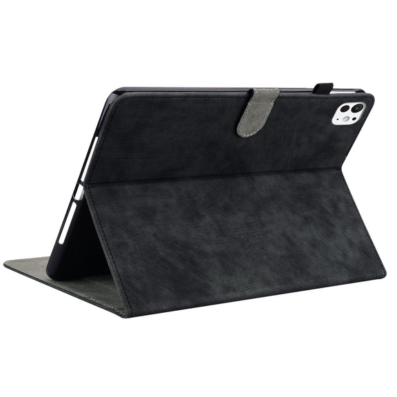 For iPad Pro 11 2024 Embossed Tiger Pattern Leather Tablet Case(Black)